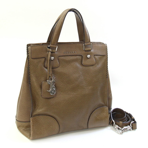 Celine Orlov Handbag 161303LSL.18TP Khaki Brown Leather Shoulder Bag for Women - Picture 1 of 10